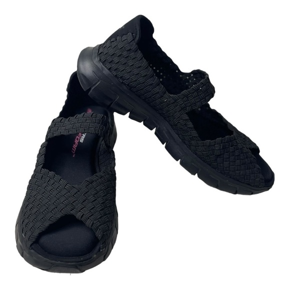 Skechers Synergy Women’s Black Open Toe Weave Memory Foam Sandals - Picture 3 of 9